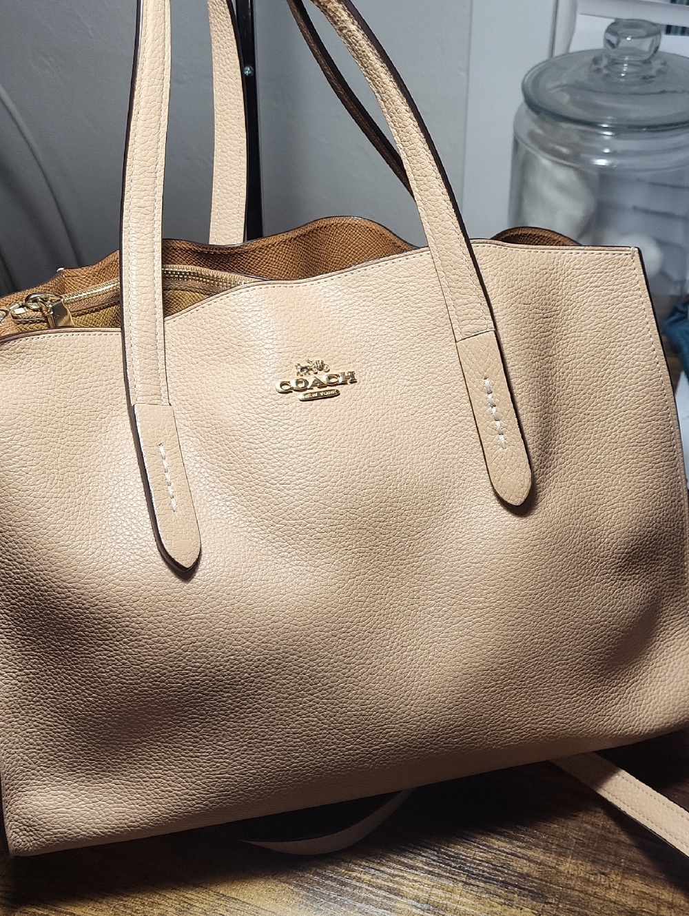 Coach Pebbled Leather Tote in Beige
